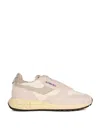 Autry Reelwind Low Sneakers In Nylon Suede And Leather Color Ecru And Platinum Shoes In Beige