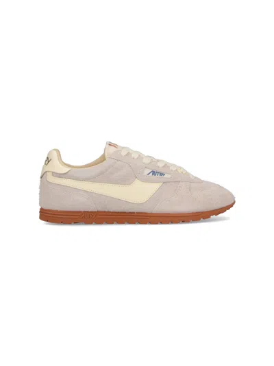 Autry Beige Leather Flats In Gray