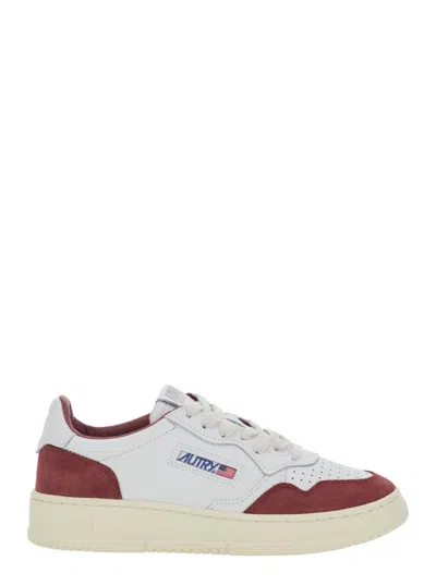Autry White And Burgundy Medalist Low Suede Accents Leather Sneakers