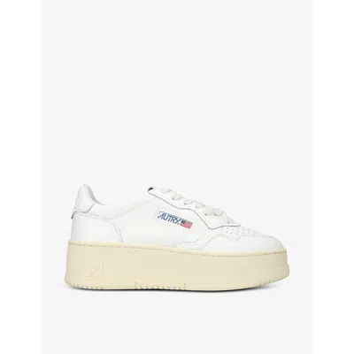 Autry Womens White Medalist Platform Leather Low-top Trainers