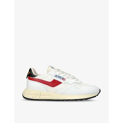 AUTRY AUTRY WOMEN'S WHITE/RED REELWIND BRAND-EMBROIDERED LEATHER AND NYLON LOW-TOP TRAINERS