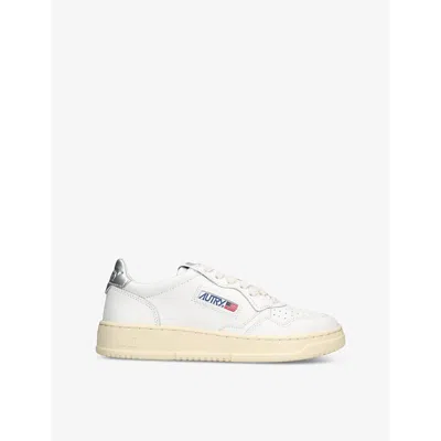Autry 'medalist' White Low Top Sneakers With Black Contrasting Heel Tab In Leather Woman In Multi