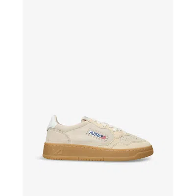 AUTRY WOMENS BEIGE MEDALIST CONTRAST-SOLE LOW-TOP LEATHER TRAINERS