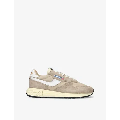 AUTRY WOMENS BEIGE COMB REELWIND PANELLED SUEDE AND LEATHER LOW-TOP TRAINERS EUR 38/5 UK