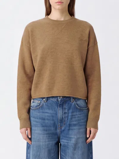 Autry Wool And Cashmere Crewneck Jumper With Ribbed Trims And An Embroidered Logo In Beige