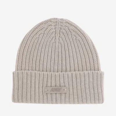 Autry Wool Beanie With Logo In Sand