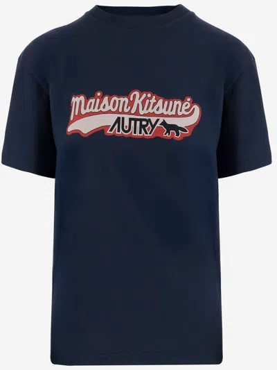 Autry X Maison Kitsune Cotton T-shirt In Blue