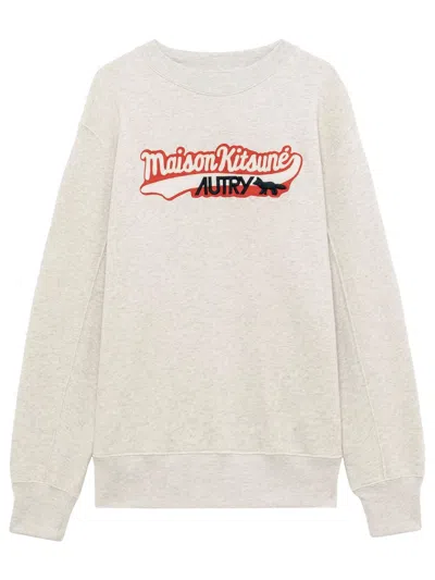 Autry X Maison Kitsuné Logo Print Crewneck Sweatshirt In Gray