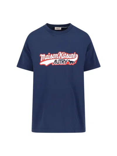 Autry X Maison Kitsunè Logo T-shirt In Blue
