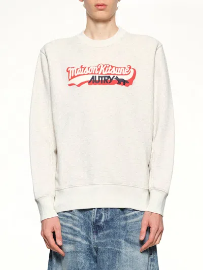 Autry Light Grey Cotton Sweatshirt With Embroidered Logo In Neutral