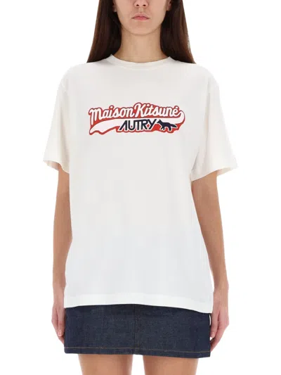 Autry X Maison Kitsune Autry X Maison Kitsuné Unisex Logo T-shirt For Fw25 In White