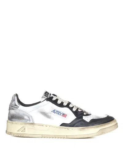 Autry Black And White Medalist Low Top Sneakers Distressed Effect In Cow Leather In Multicolor