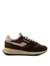 Autry Reelwind Low Sneakers In Ebony And White Nylon And Crackle Suede In Dark Brown