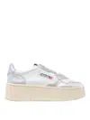 Autry White And Silver Low Top Platform Sneakers With Logo In Silver