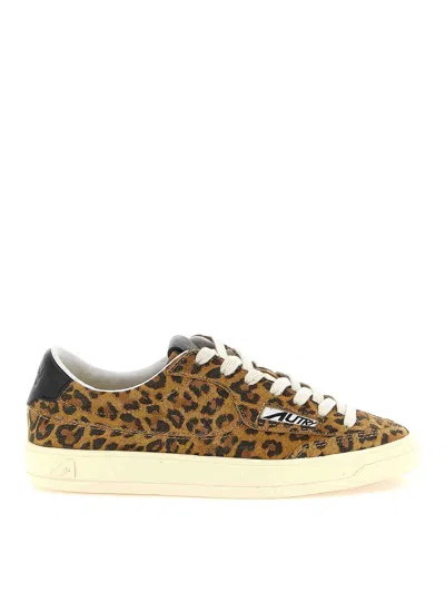 Autry Windscape Low Sneakers In Leopard And Black Suede In Animal Print