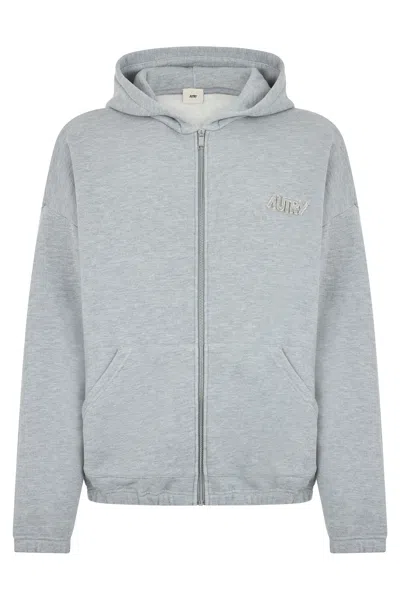 Autry Zip Hoodie In Cotton Blend In Gray