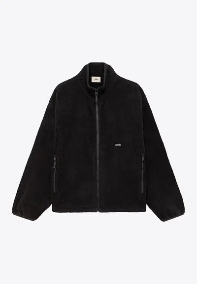 Autry Zip-up Logo Fleece Jacket In Black
