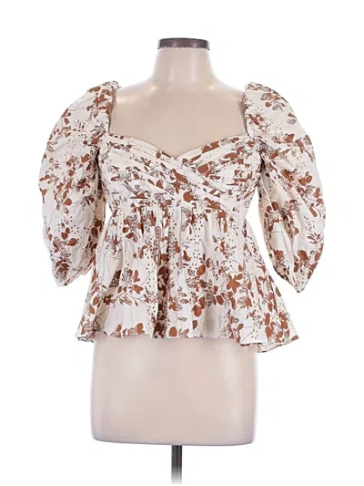 Pre-owned Autumn Adeigbo 3/4 Sleeve Blouse In Brown