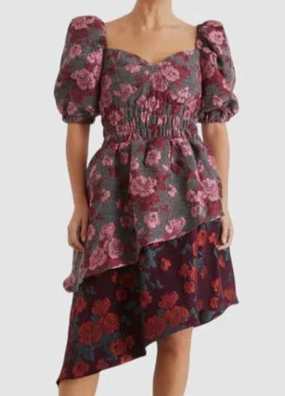 Pre-owned Autumn Adeigbo $795  Women Gray Wool Felisha Asymmetric Floral Dress Size 8