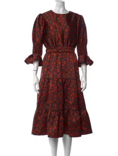Pre-owned Autumn Adeigbo Animal Print Midi Length Dress In Red
