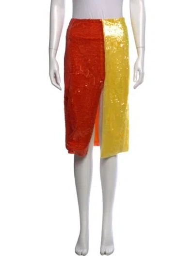 Pre-owned Autumn Adeigbo Colorblock Pattern Midi Length Skirt In Orange