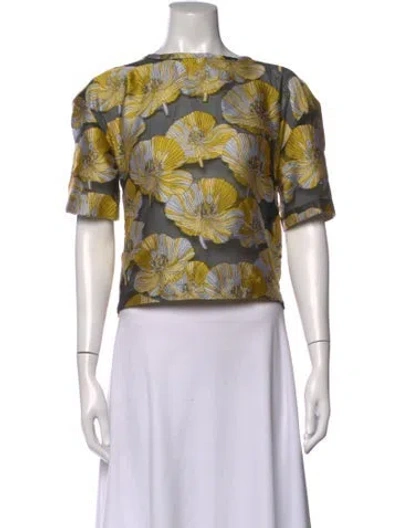Pre-owned Autumn Adeigbo Floral Print Crew Neck Top W/ Tags In Yellow