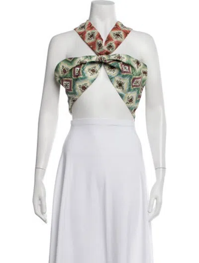 Pre-owned Autumn Adeigbo Floral Print Halterneck Crop Top In Green