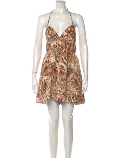 Pre-owned Autumn Adeigbo Floral Print Halterneck Jumpsuit In Brown