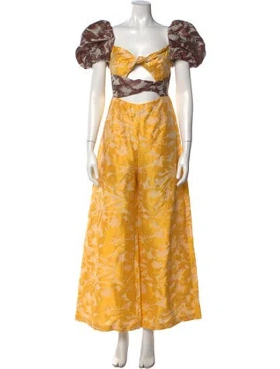 Pre-owned Autumn Adeigbo Floral Print Long Dress In Yellow