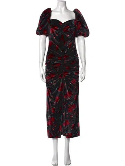 Pre-owned Autumn Adeigbo Floral Print Midi Length Dress In Black