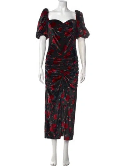 Pre-owned Autumn Adeigbo Floral Print Midi Length Dress In Black/red