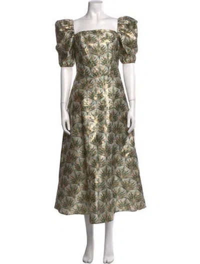 Pre-owned Autumn Adeigbo Floral Print Midi Length Dress In Green