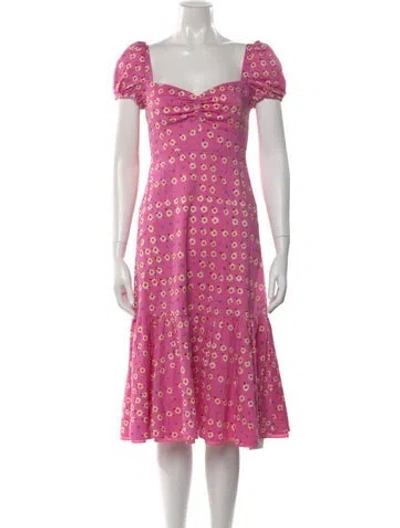 Pre-owned Autumn Adeigbo Floral Print Midi Length Dress In Pink