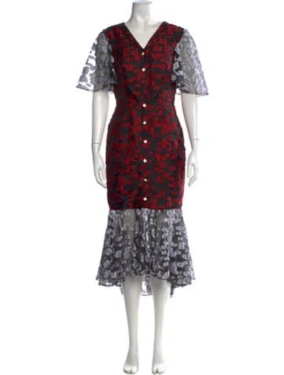 Pre-owned Autumn Adeigbo Floral Print Midi Length Dress In Red