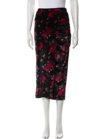 Pre-owned Autumn Adeigbo Floral Print Midi Length Skirt In Black
