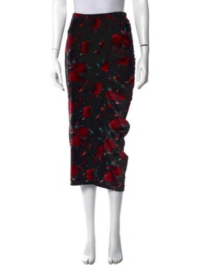 Pre-owned Autumn Adeigbo Floral Print Midi Length Skirt In Black