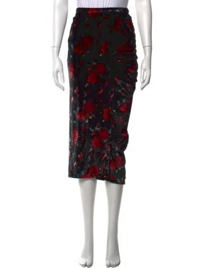 Pre-owned Autumn Adeigbo Floral Print Midi Length Skirt In Black