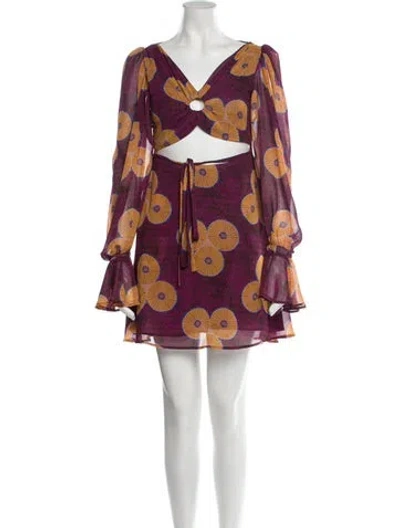 Pre-owned Autumn Adeigbo Floral Print Mini Dress In Purple
