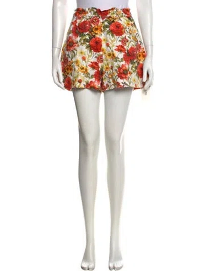 Pre-owned Autumn Adeigbo Floral Print Mini Shorts In White
