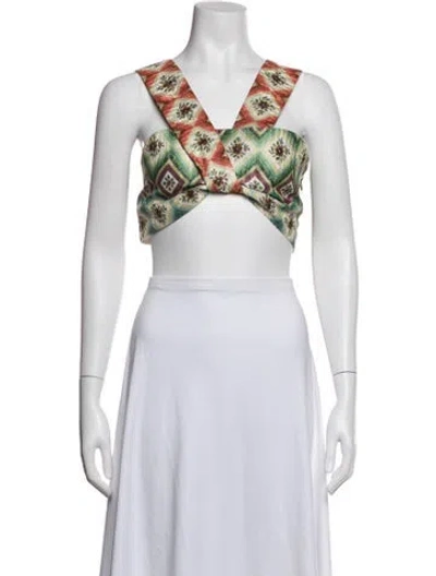 Pre-owned Autumn Adeigbo Floral Print Square Neckline Crop Top In Green