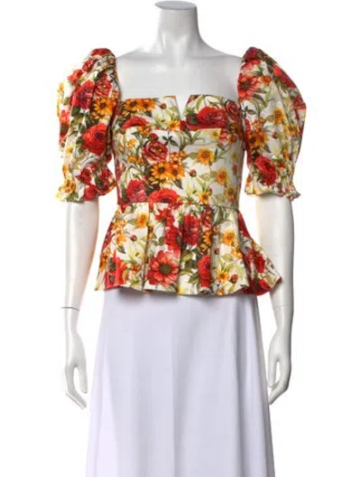 Pre-owned Autumn Adeigbo Floral Print Square Neckline Top In Neutrals