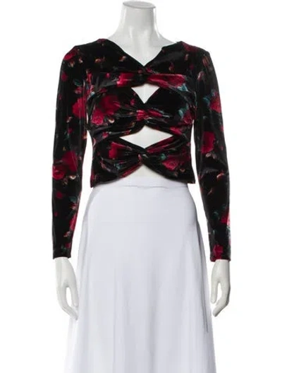 Pre-owned Autumn Adeigbo Floral Print V-neck Crop Top In Black