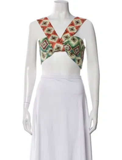 Pre-owned Autumn Adeigbo Graphic Print V-neck Crop Top W/ Tags In Green