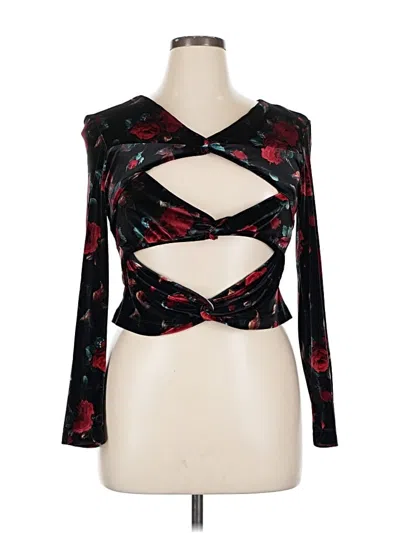 Pre-owned Autumn Adeigbo Long Sleeve Top Black Plunge Neckline Tops