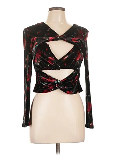 Pre-owned Autumn Adeigbo Long Sleeve Top Black Plunge Neckline Tops