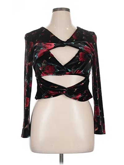 Pre-owned Autumn Adeigbo Long Sleeve Top Black Plunge Neckline Tops