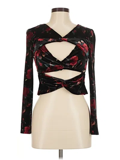 Pre-owned Autumn Adeigbo Long Sleeve Top Black Plunge Neckline Tops