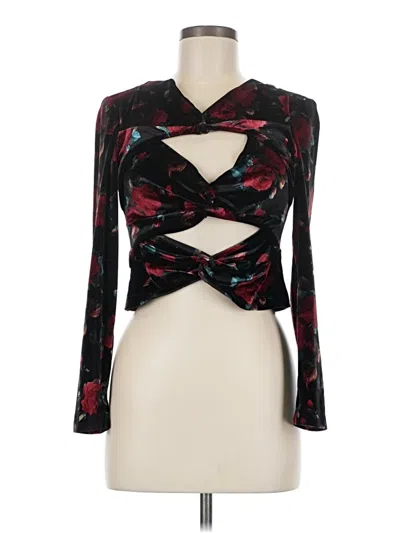 Pre-owned Autumn Adeigbo Long Sleeve Top Black Plunge Neckline Tops