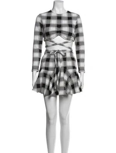 Pre-owned Autumn Adeigbo Nylon Plaid Print Skirt Set In White