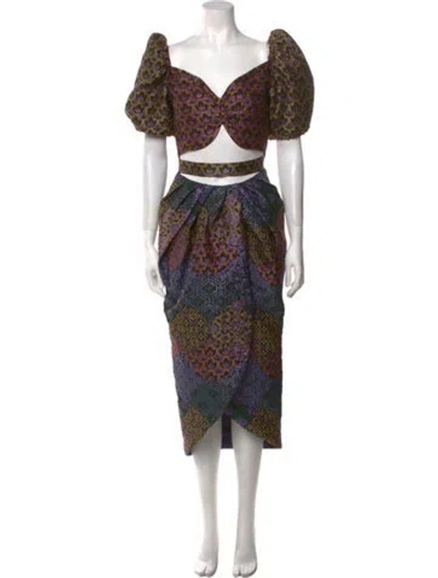 Pre-owned Autumn Adeigbo Paisley Print Long Dress In Purple